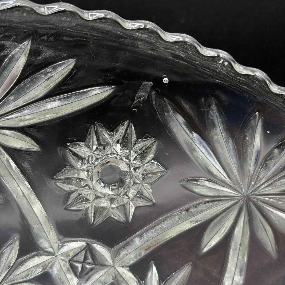 Vintage Anchor Hocking Clear Cut Glass‎ Large Serving Fruit Bowl Star Of David